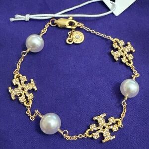 NEW TORY BURCH KIRA PAVE & PEARL Bracelet.